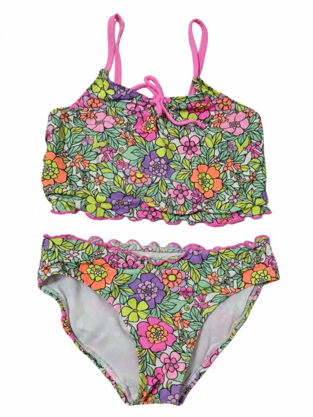 Cat & Jack Girls Floral Two Piece Tankini Swimsuit Size S 6/7
